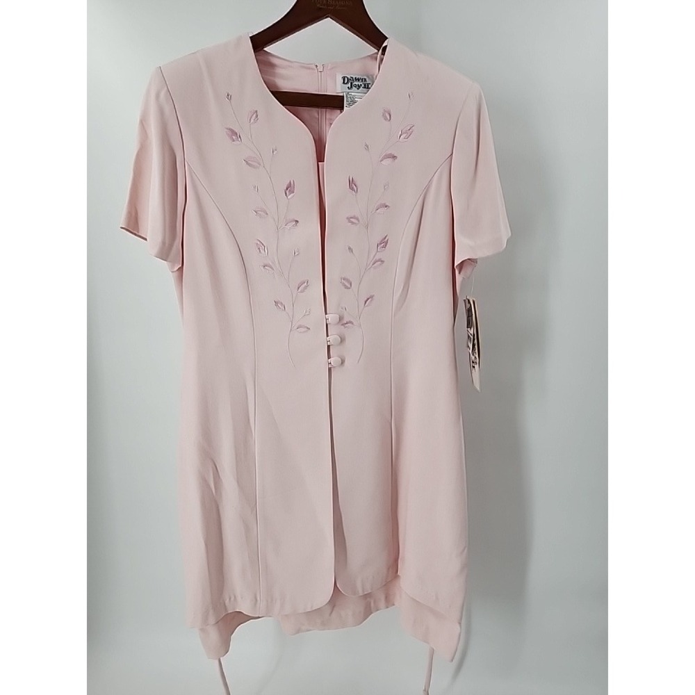 Dawn Joy II Pink Embroidered Mock Jacket Dress Womens 14P Petite NWT Vintage 90s